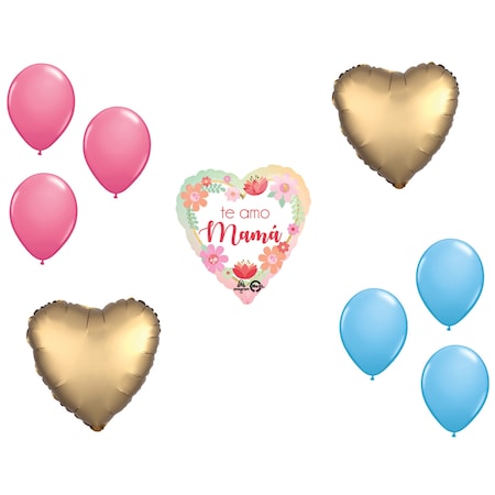 Mother's Day Theme Balloon Set, Mother's Day Te Amo Mama Filtered Ombre Balloon, Heart Foil